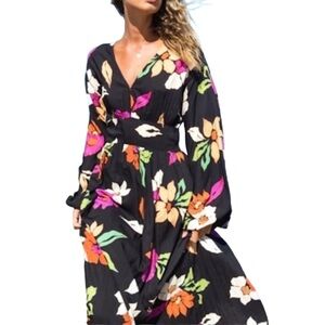 Billabong Nighbloom Floral Long Sleeve Maxi Dress Sz Lrg Bohemian Beachy